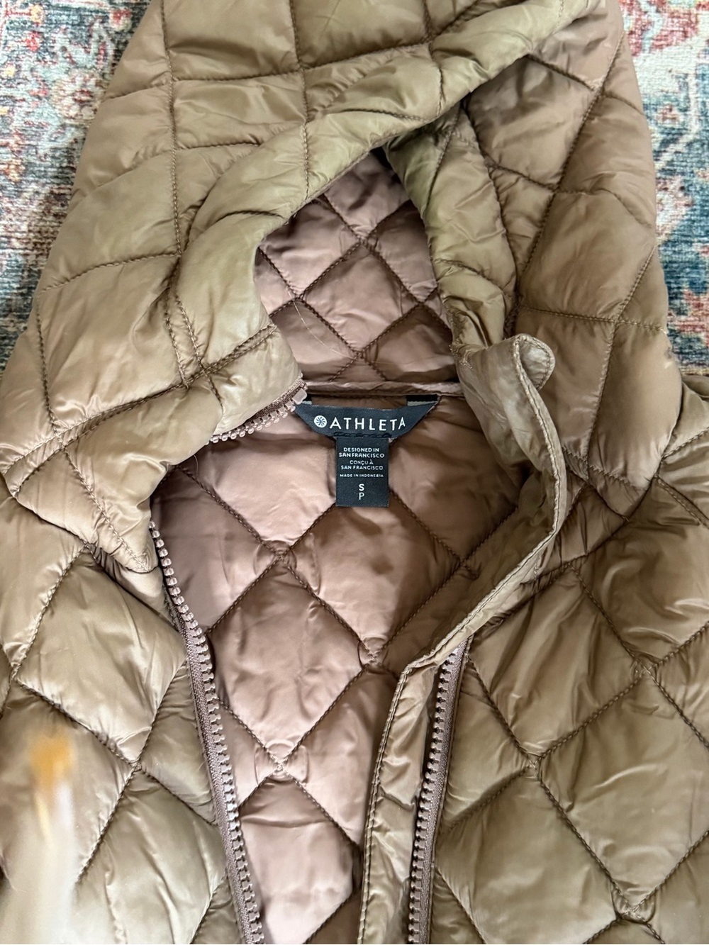 Athleta Quilted Hooded Puffer Jacket - Taupe/Brown - Picture 3 of 3
